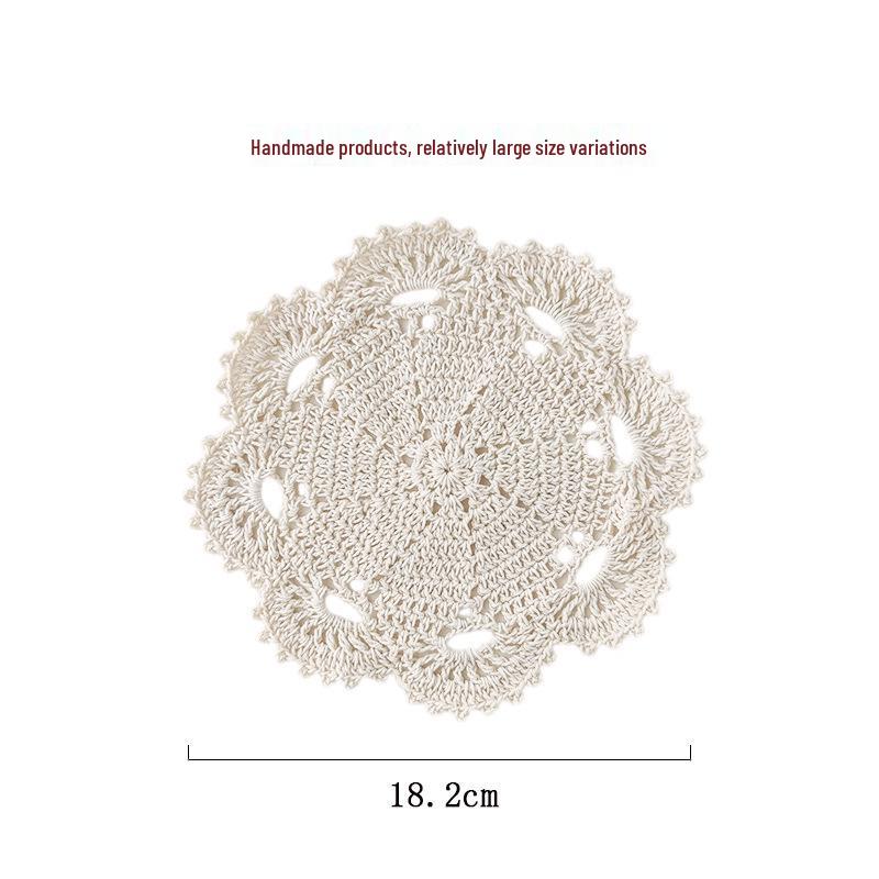 Beige Hand-Crocheted Cotton Fabric Insulation Coaster & Placemat with Large Hollow Lace Design