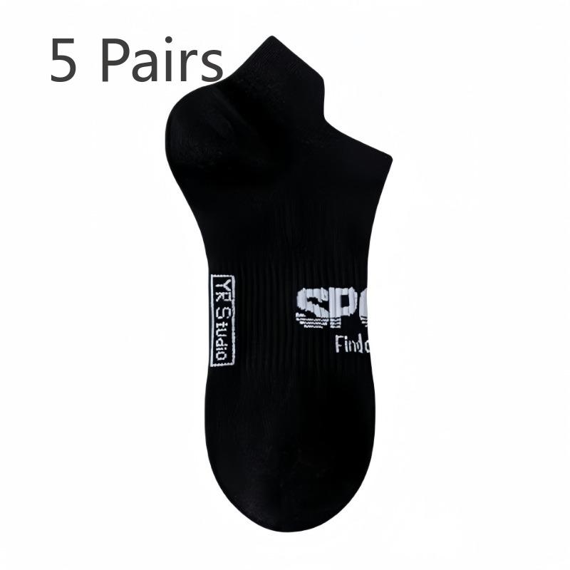 5 Pairs of Men's Spring and Autumn Pure Cotton Deodorant Sports Wicking Short Boat Socks
