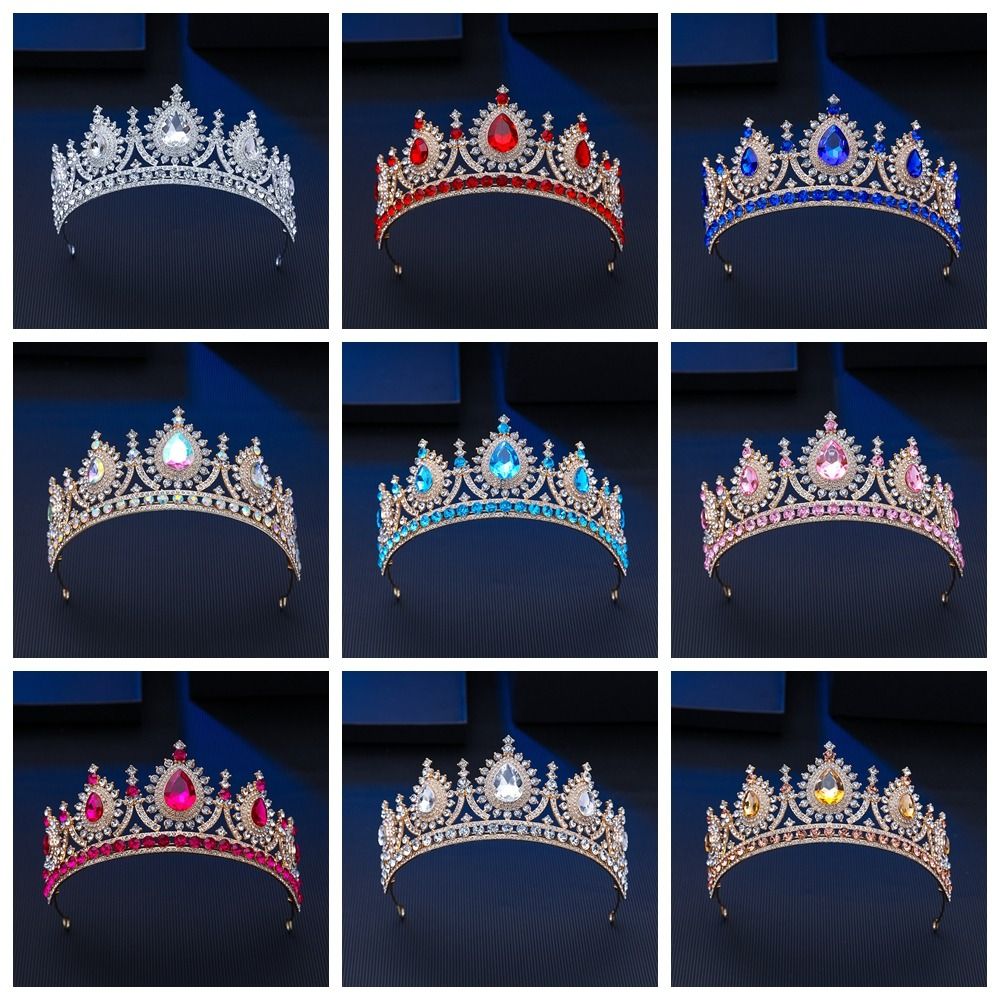 Multicolor Baroque Pageant Crown Luxury Wedding Crown Metal Queen Princess Tiara  Party Supplies