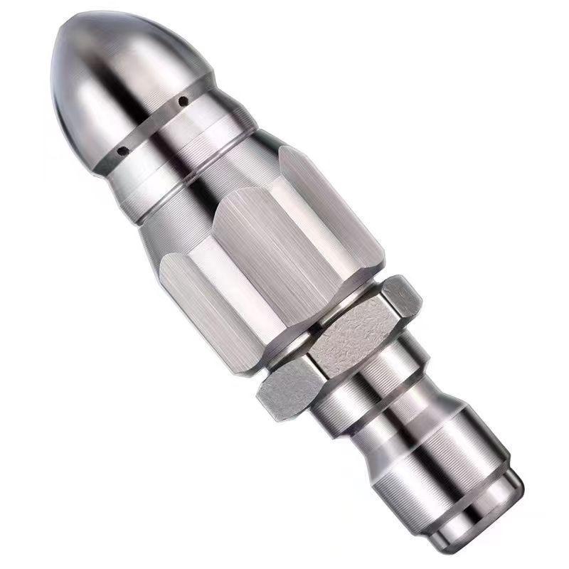 Stainless Steel Rotating Nozzle Drain Cleaner with 1/4 Quick Connect, High Pressure Rat Head