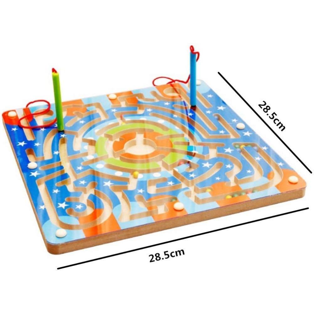Wooden Magnet Beads Labyrinth Magnetic Maze Puzzle Educational Board Game Interactive Labyrinth Toy for Children Toddlers