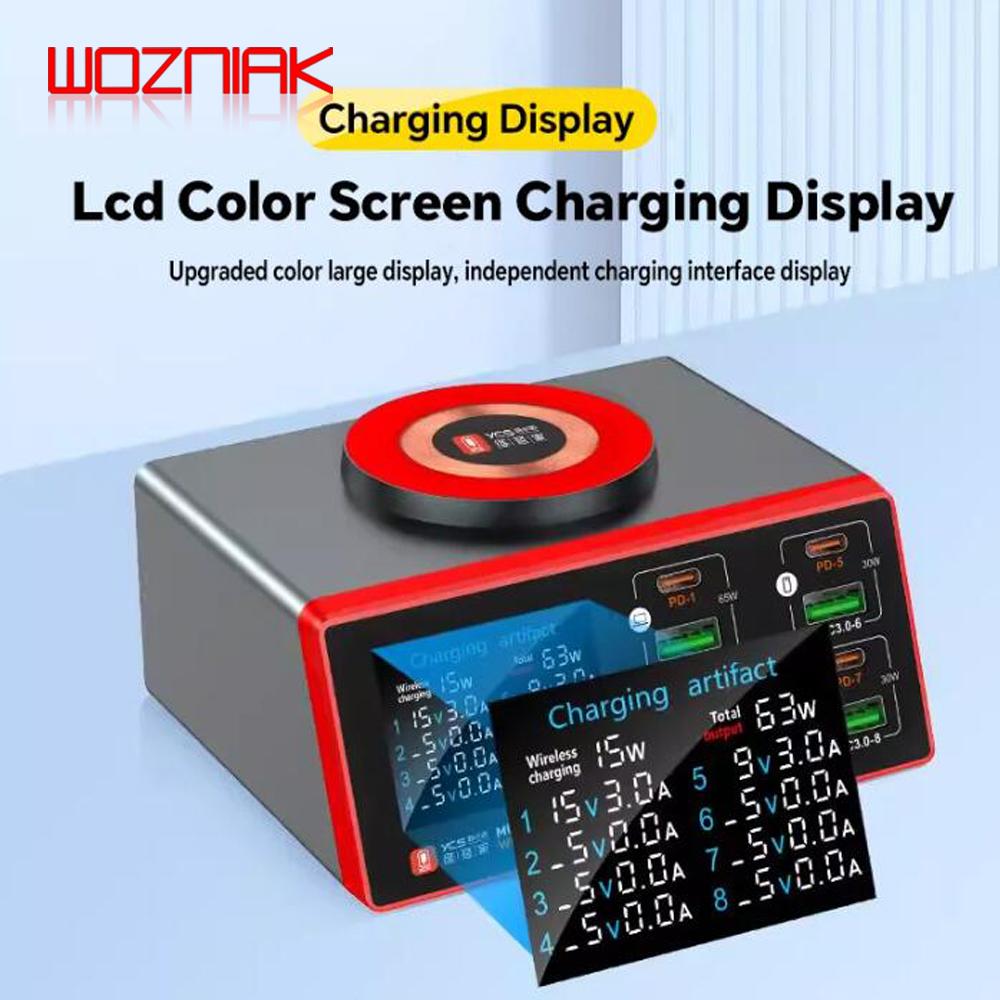 YCS S500/S550/S600 Multi 8 Port USB Charger With 15W Magnetic Wireless Charging PD 100WQC Station For Phones Fast Charge Tools