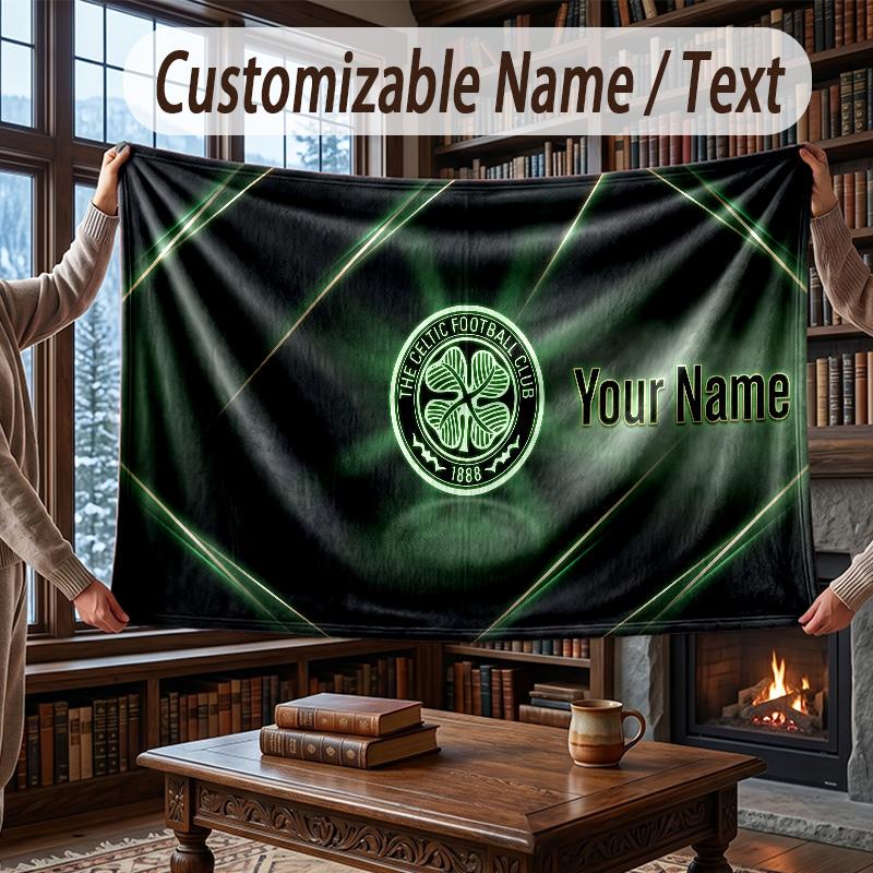 Custom Name Flannel Throw Blanket Celtic FC Pattern Warm Home Decoration