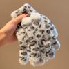 Warm wool gloves Female winter rabbit plush full finger cute riding leopard print elastic finger cold and windproof
