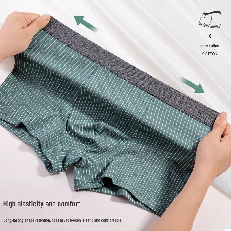 Xueqiman Men's 4-Pack Cotton Antibacterial Striped Boxer Briefs