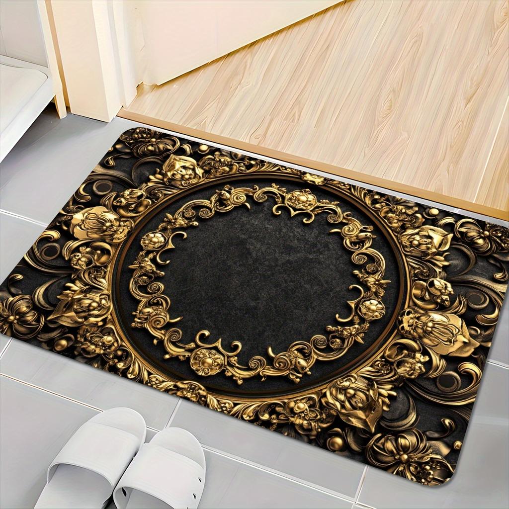 Vintage Schwarz und Gold Geschnitzter Teppich Rutschfest und Abriebfest Wohnzimmerdekor für Villen im europäischen Stil