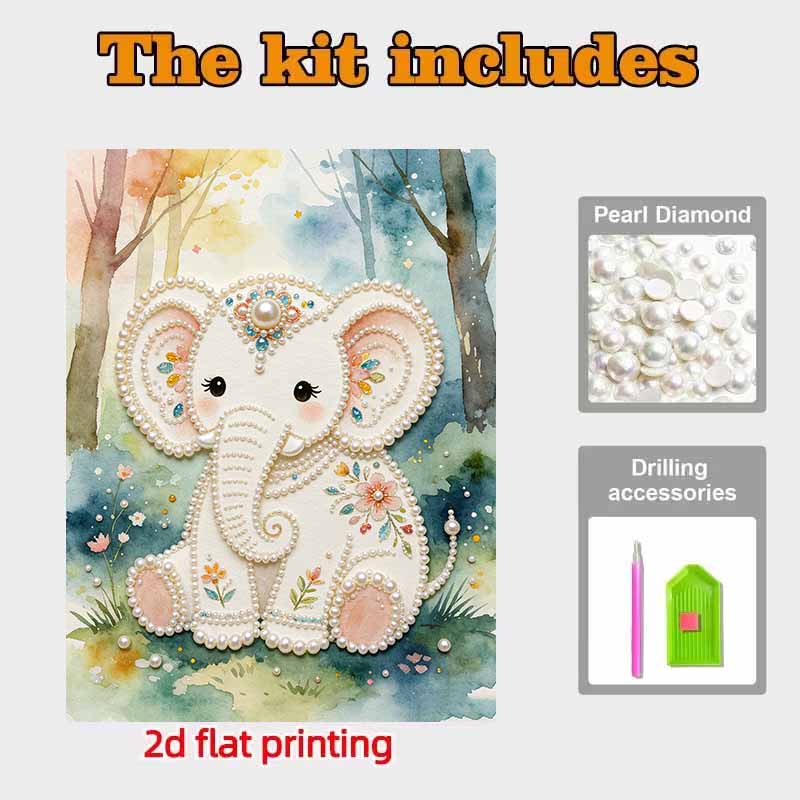 Cute Baby Elephant Pearl Painting 5D DIY Pearl Gemstone Art Diamond Painting Kit for Adults/Beginners Gift Ideas Home Decor Wall Art