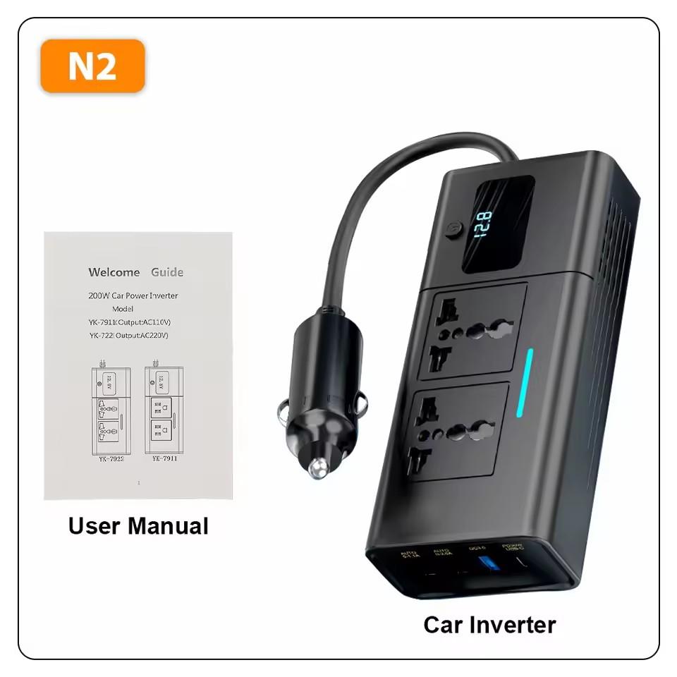 Car 220v Inverter 12 to 220 Voltage Power Converter 200W for 12V Vehicles N2