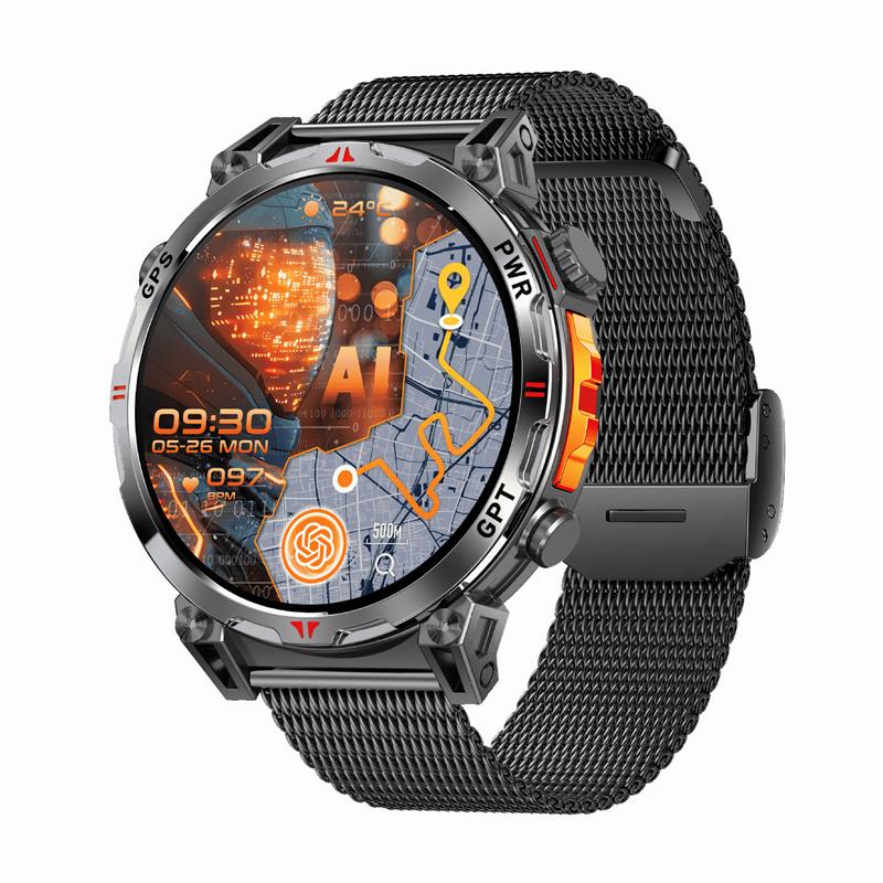 KC93 Men Smart Watch 1.56inch AMOLED GPS Positioning Outdoors Sports Fitness Tracker Bluetooth Calling Large Battery Smartwatch