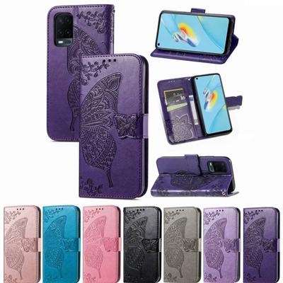 3D Butterfly Flower Leather Wallet Flip Case Realme C3 C11 C12 C15 C21 7 8 Pro 6S 6I OPPO A54 A74 A73 5G A15 A53 A52 A5 A9 For iPhone 11 12 13 X XS XR