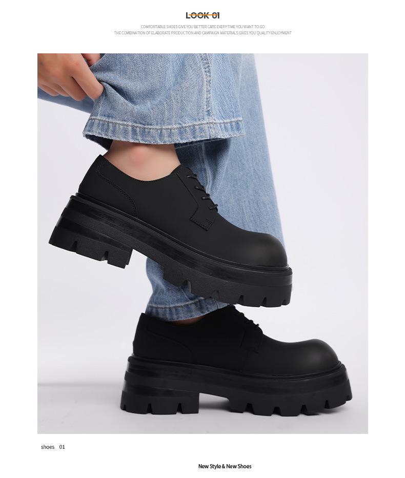Herren Schwarze Leder Schuhe mit Höhenerhöhung - Dicke Sohle, Big-Toe-Design, Ideal für Hochzeiten und Geschäft.
