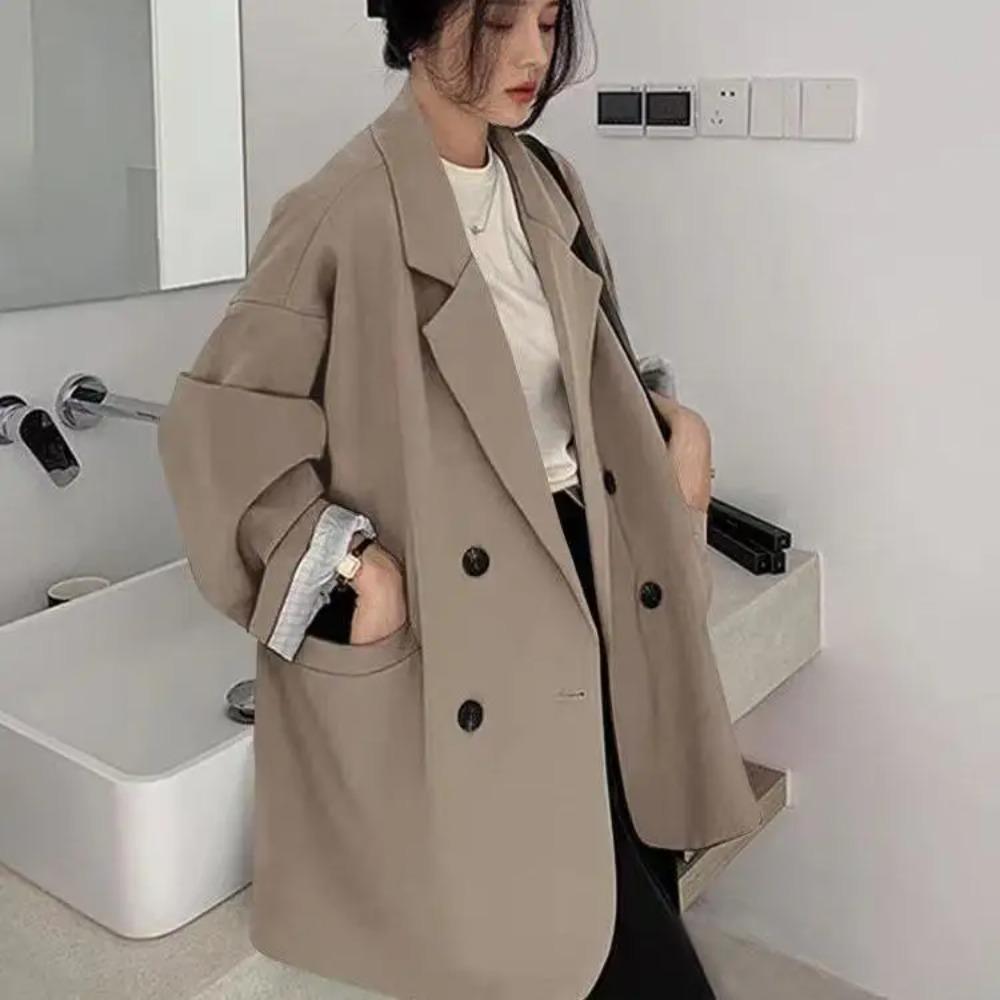 Vintage Brown Blazer Women Elegant Official Ladies Spring Autumn Fashion Long Sleeve Oversized Chic Casual Suit Jacket