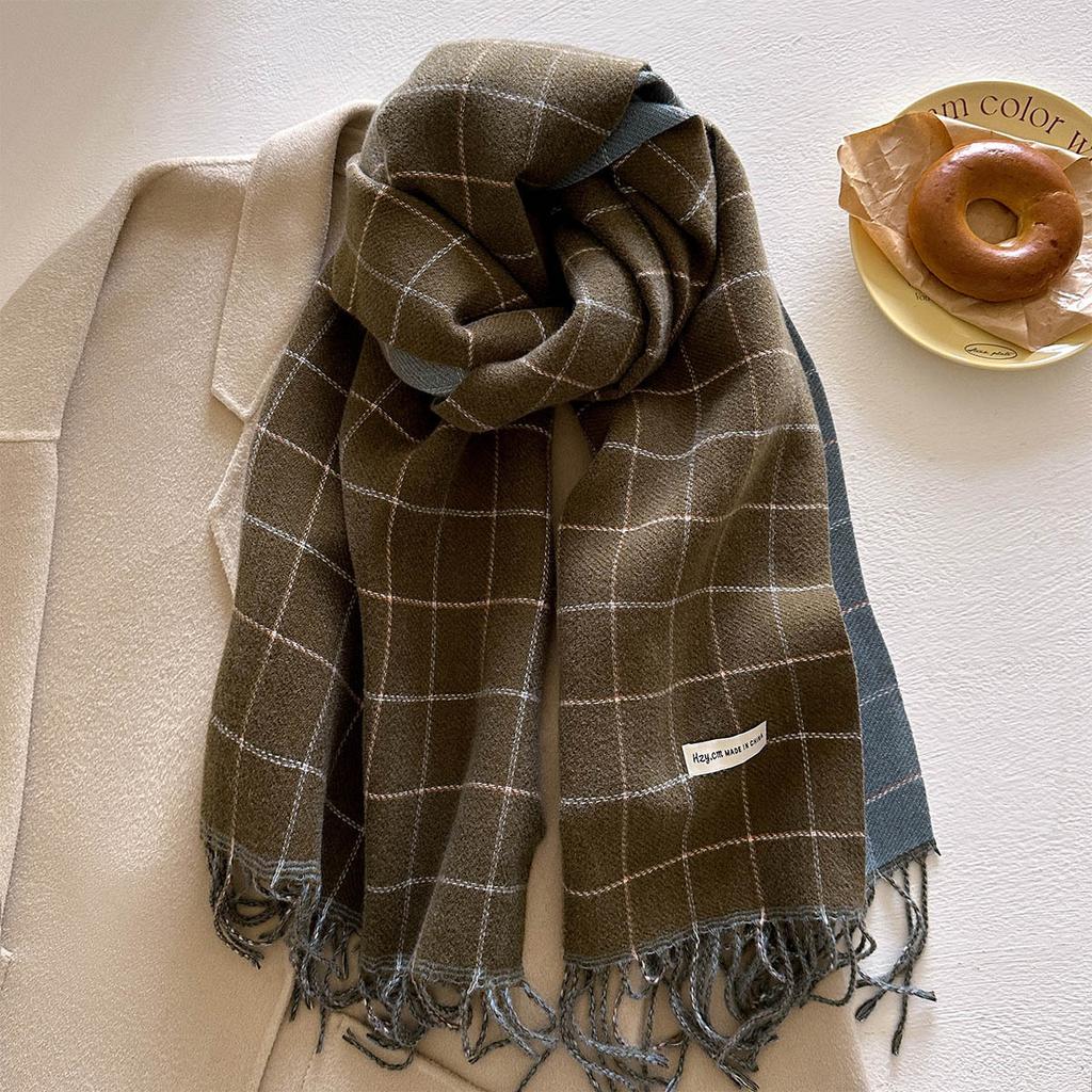 Autumn and Winter New Multi-color Plaid Fringed Scarf Women's Warm Simple Imitation Cashmere Versatile Scarf