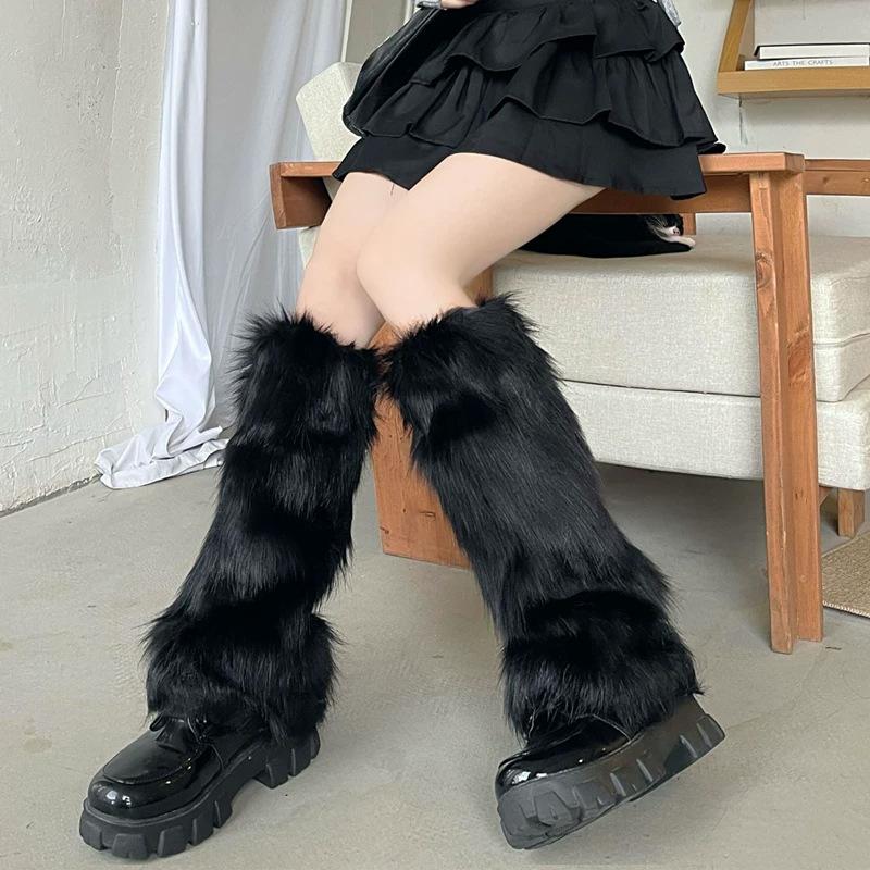 Soft Thicken Warm Furry Leg Warmers Foot Cover Y2K Cool Women Girls Winter Fashion Long Stockings Punk Style Fuzzy Leg Warmers