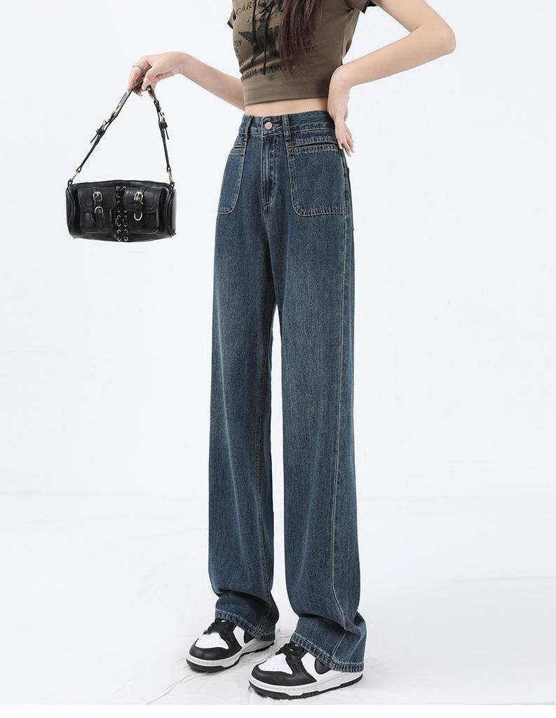 Women's Plus Size High Waist Wide Leg Jeans - Slim Fit, Winter, Thicken, Straight Leg, Loose, Drapey Long Pants