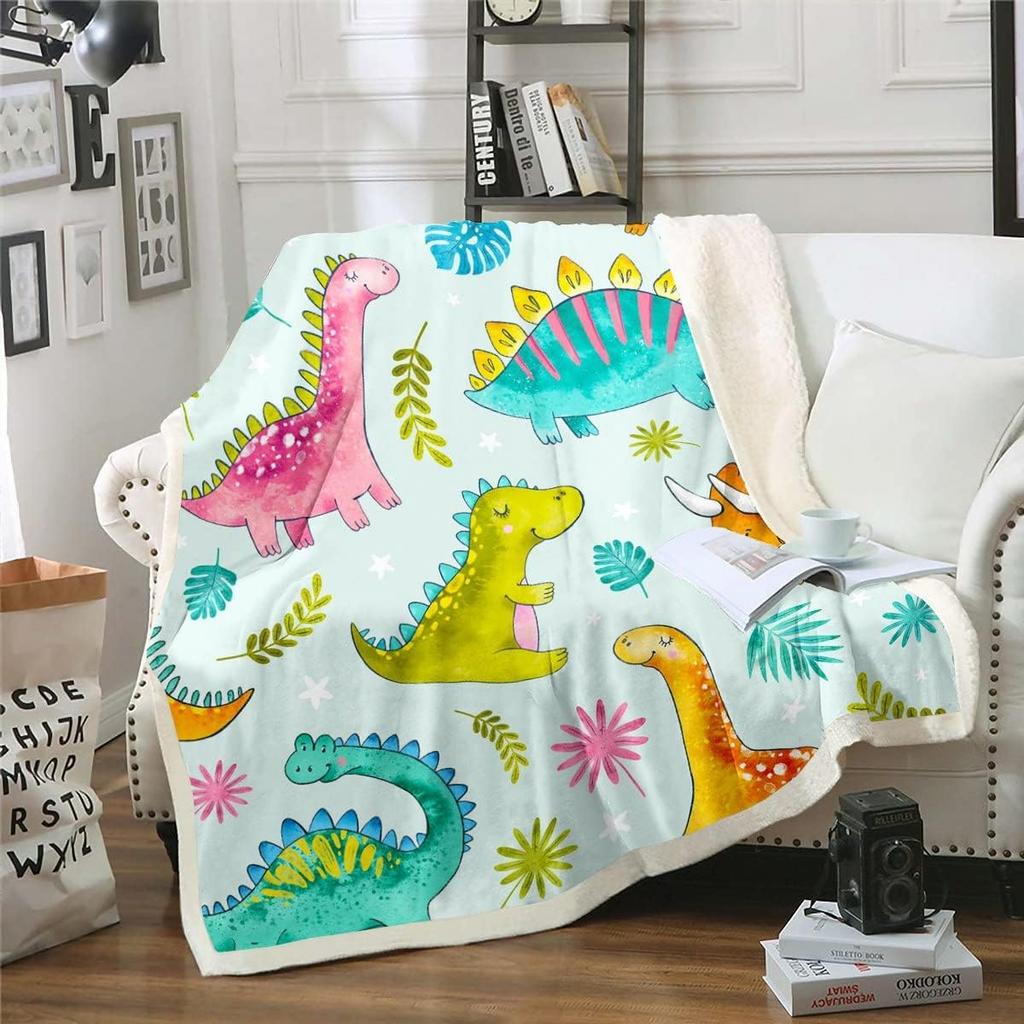 Colorful Dinosaur Blanket Soft Fleece Throw Kids Room Decor Baby Gift Cartoon Animal Design Home Decoration