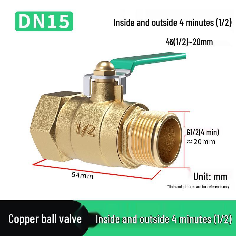 Heavy-Duty 1/2" Brass Ball Valve for Air and Water Pipes, Internal/External Thread