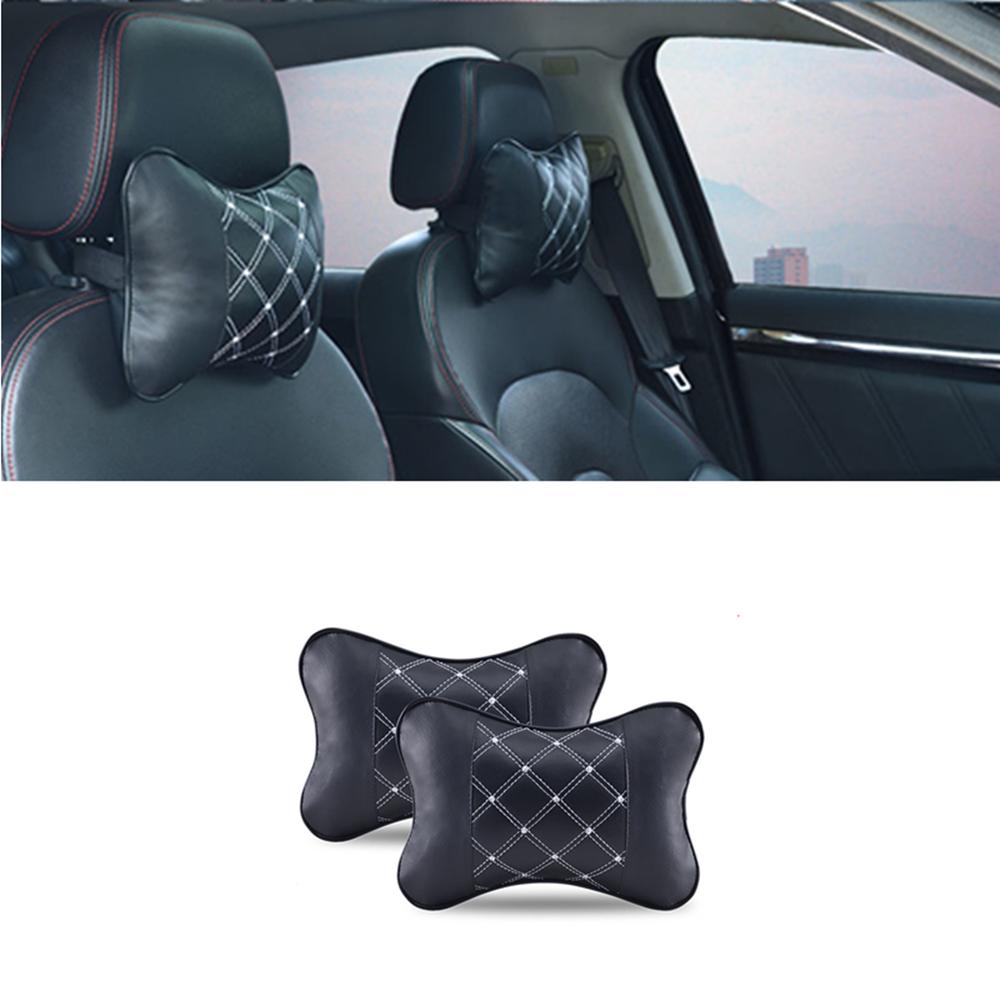 New 2Pcs Black Leather Car Seat Headrest Neck Pillow Cushion Relax Cervical Vertebra