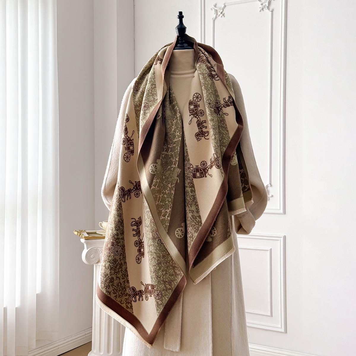 

New Luxury Design Winter Two-Sided Cashmere Jacquard Scarves High Quality Women Thicken Wrap Shawl Ladies Wool Pashmina Scarf