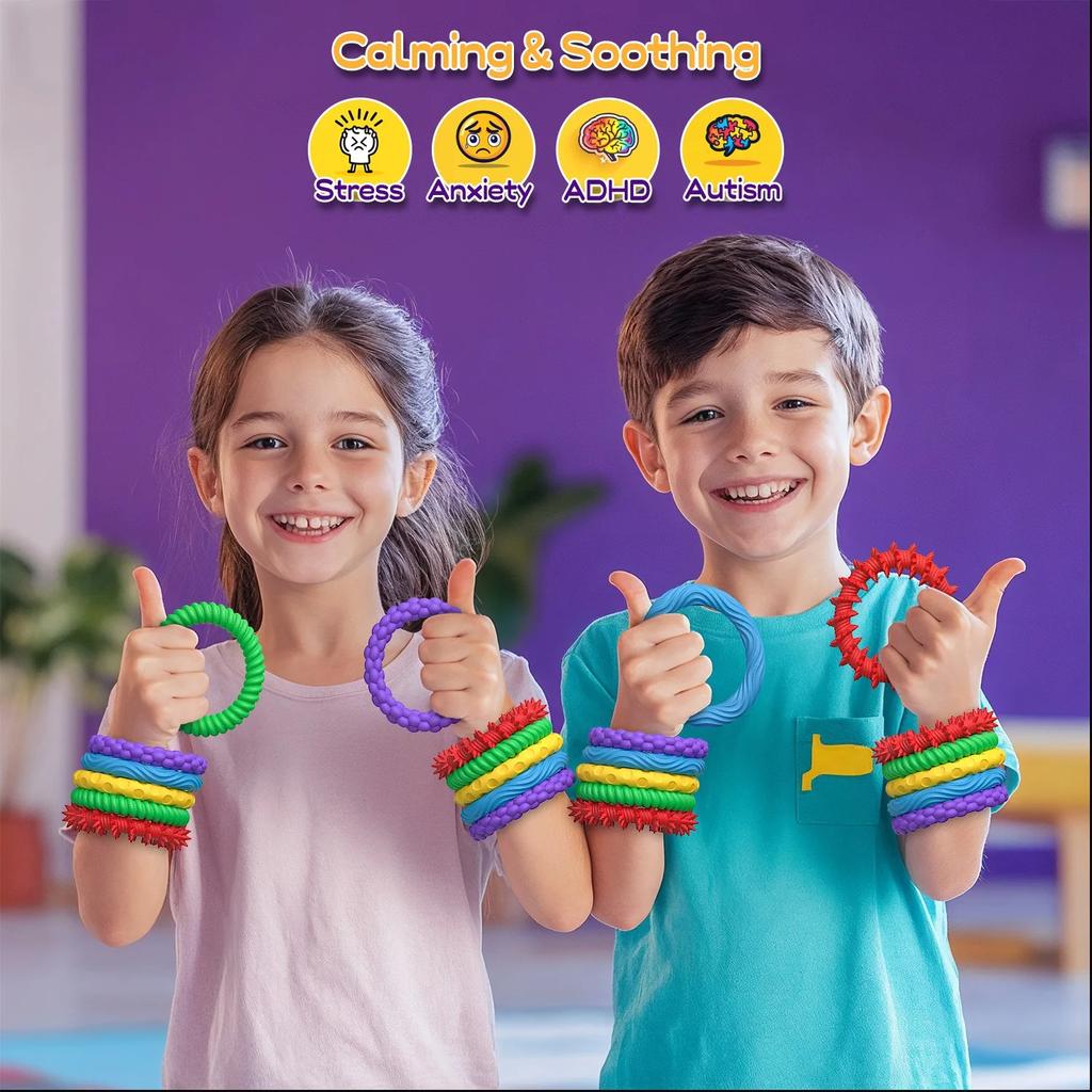 5pcs Silicone Sensory Training Hand Ring Toys, Multi-Tactile Stimulation, for ASD/ ADHD Children, Touch Desensitization Training