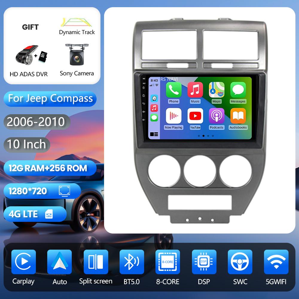 Android 16 pour Dodge Caliber Jeep Compass 1 MK Patriot 2006 - 2010 GPS Stéréo Carplay Autoradio Lecteur Multimédia Snapdragon