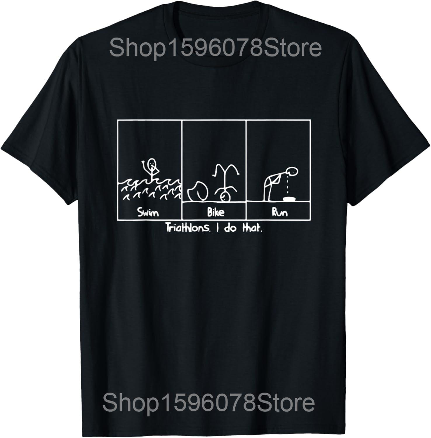 

6 Stages Of Triathlon Athlete Running Swimming Bicycling T Shirts Men Streetwear Tee Shirt Short Sleeve Unisex Loose Clothing 4XL