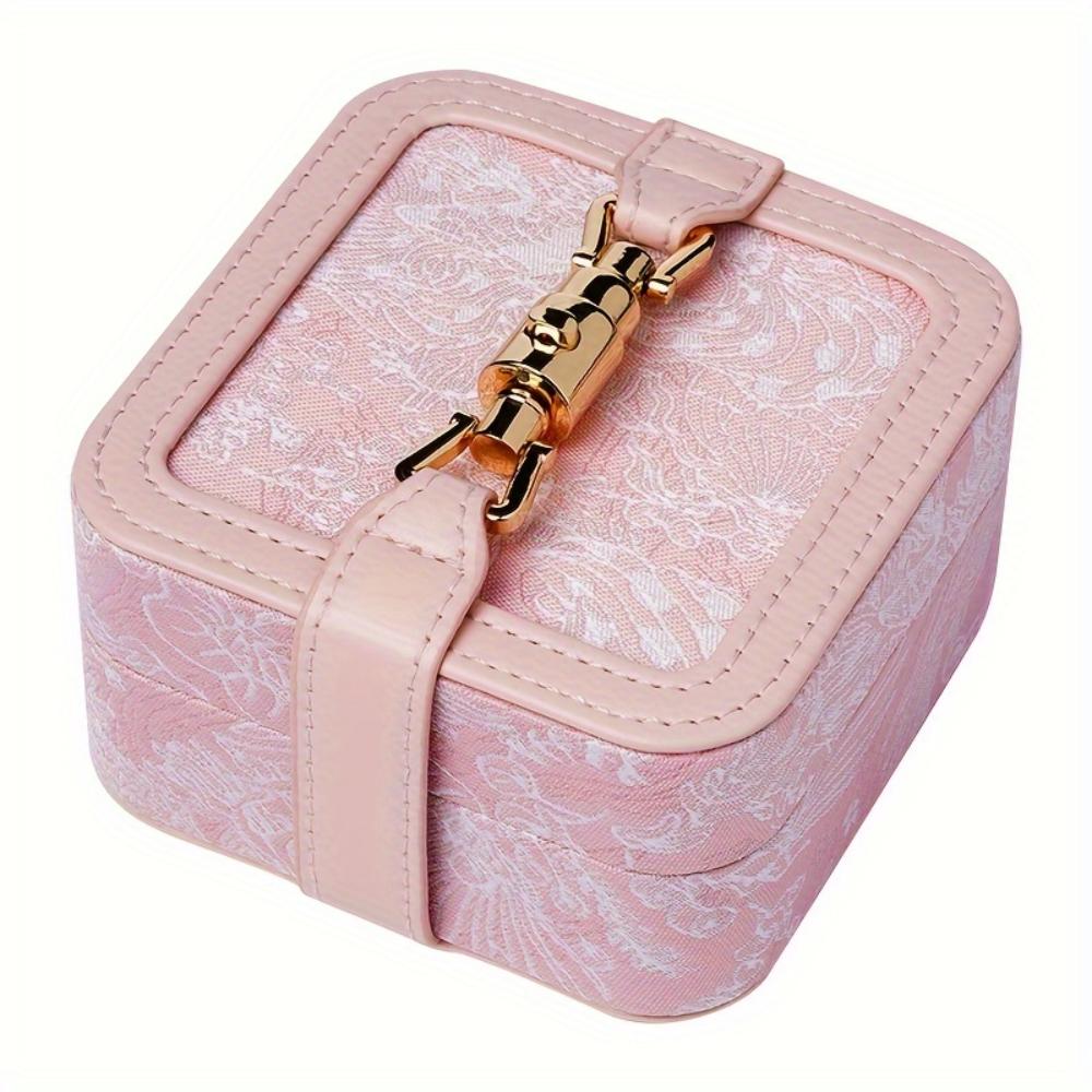 Vintage Jacquard Jewelry Box New Woven Pattern Jewelry Storage Box PU Leather Finishing Box Travel Portable Jewelry Box Decorative Jewelry Box
