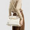 Borsa in pelle di vacchetta di primo strato con motivo coccodrillo bianco, borsa a tracolla di alta gamma, borsa a mano da donna grande in pelle per pendolari