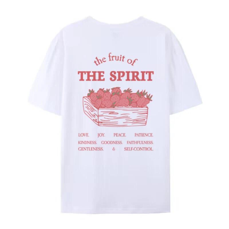Women Cute Y2k Strawberry Tshirts Fruit of Spirit Bible Verse TShirts Retro Aesthetic Christian Streetwear Unisex Church Merch S