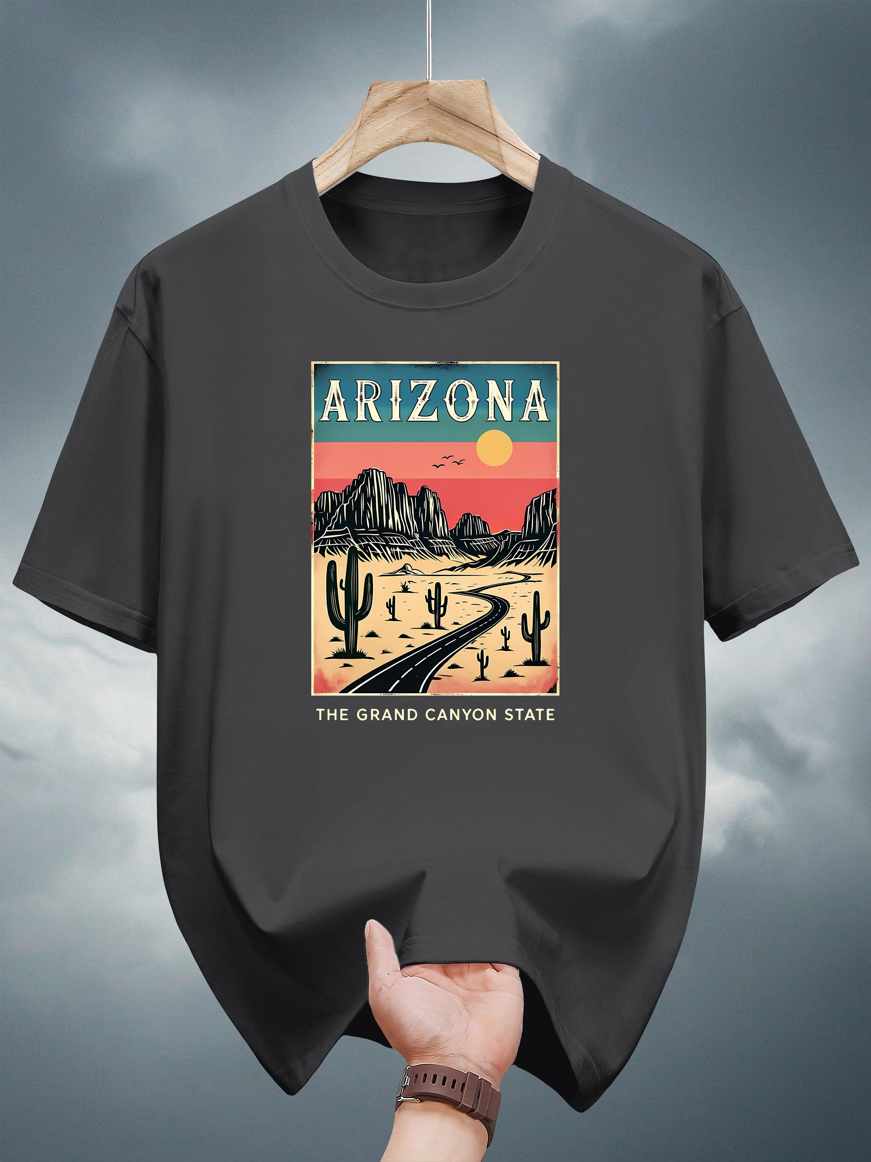 200g 100% Cotton Arizona Grand Canyon Graphic Print T-shirt - Black Casual Short Sleeve Round Neck Summer Tee M