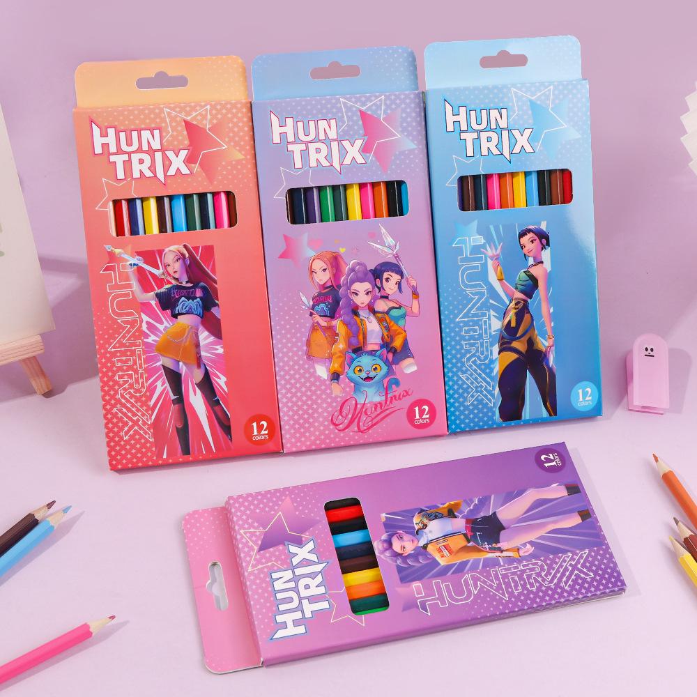 12Pcs Kpop Demon Hunters Huntrix Pencils Set Wood Graphite Sketch Smooth Writing School Office Drawing Sketching 2B for Kid Friendly Entertaining Fun