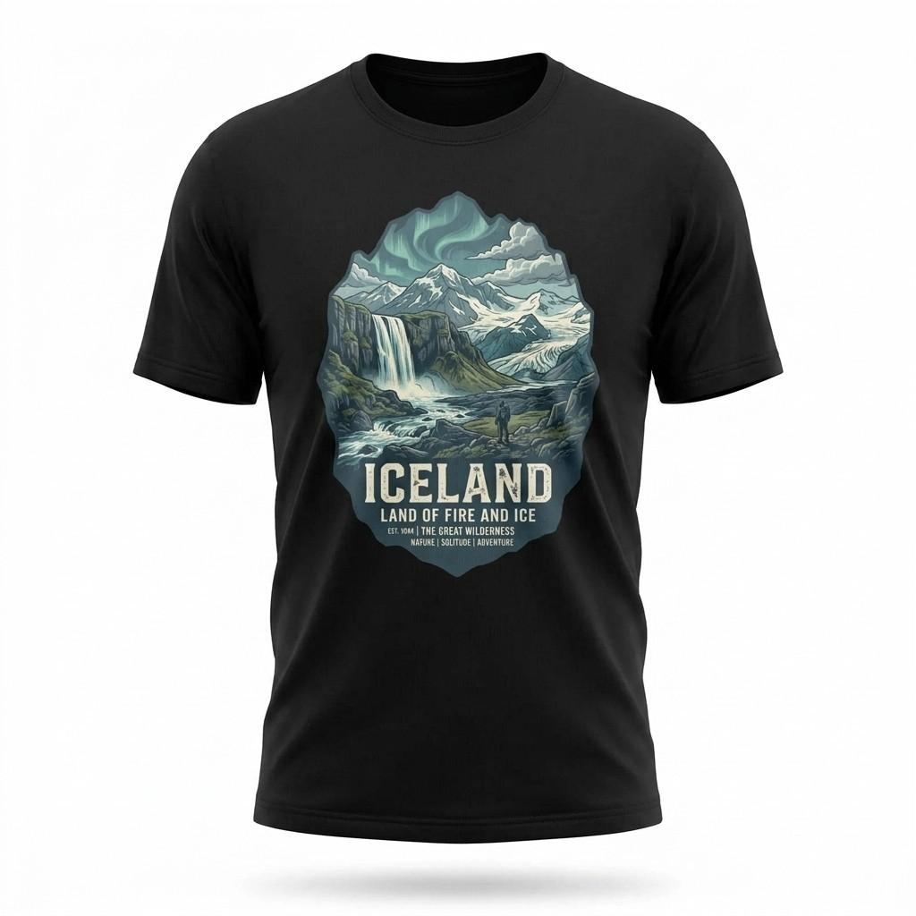 Iceland Land of Fire and Ice Graphic T-Shirt Travel Unisex Tee