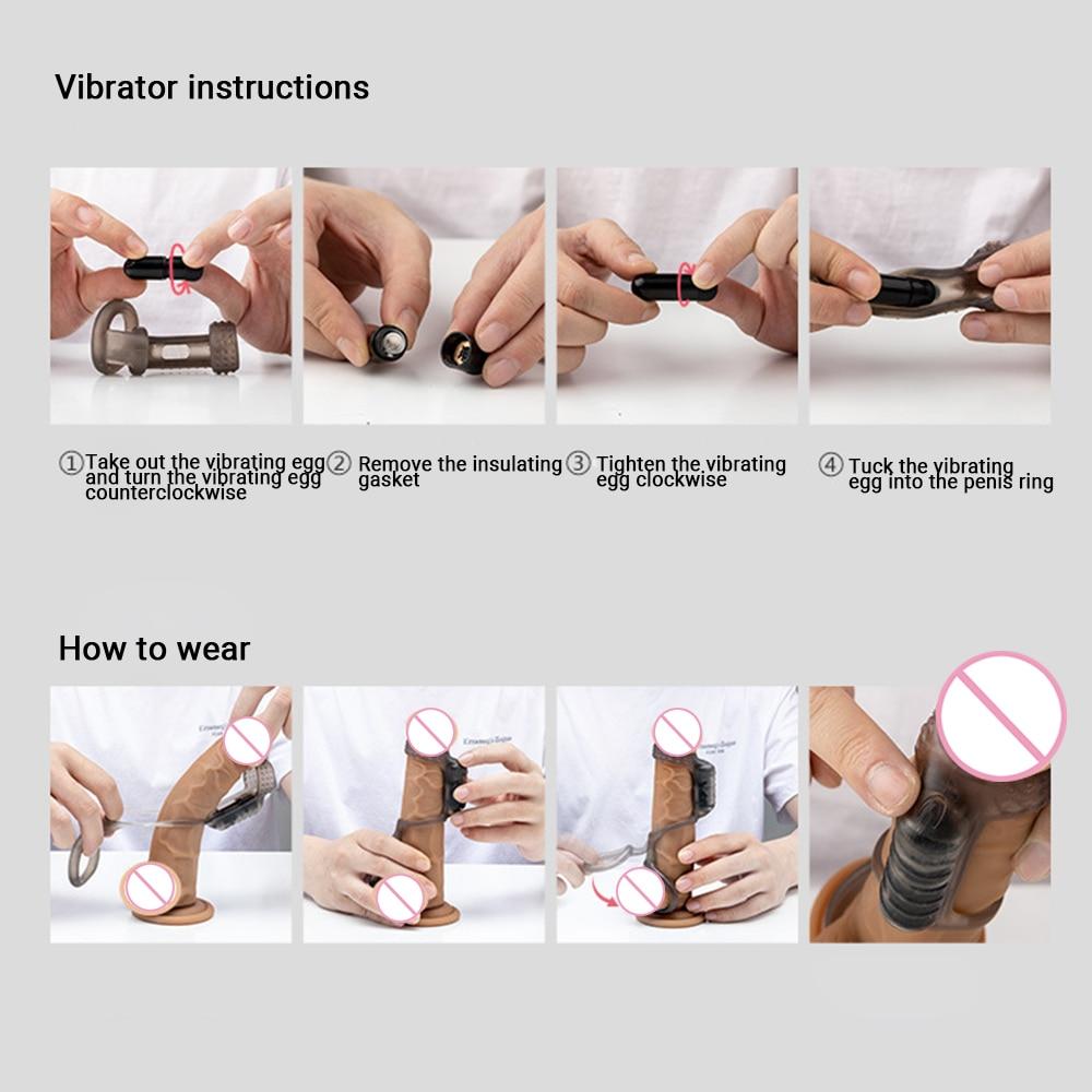 Pénis vibrateur anneau gland couverture pénis agrandissement mâle retard éjaculation Dick manchon jouets sexuels pour hommes préservatifs réutilisables anneau de coq