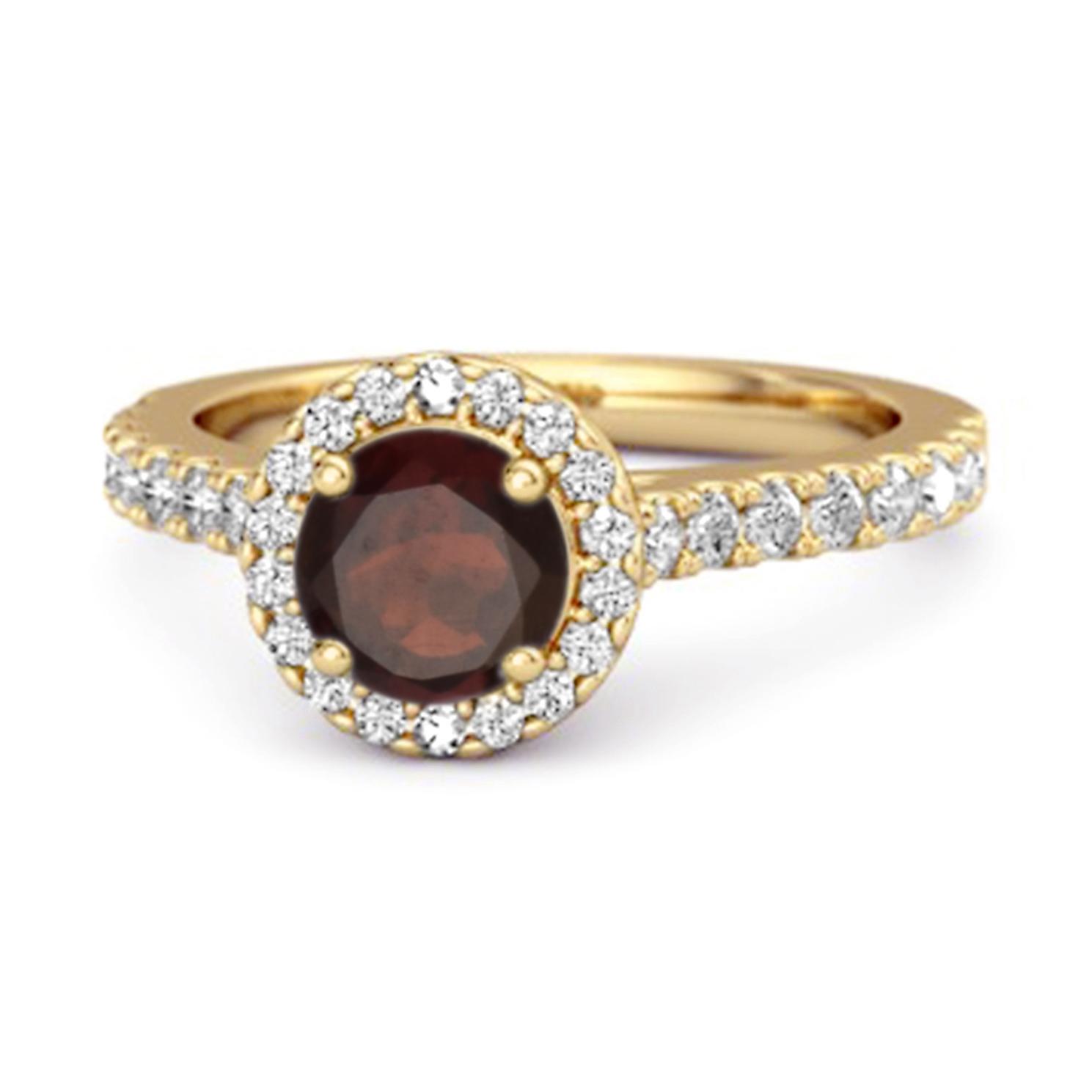

Garnet Round Halo Accents Ring - 925 Sterling Silver Gold Vermeil 12 жовтий