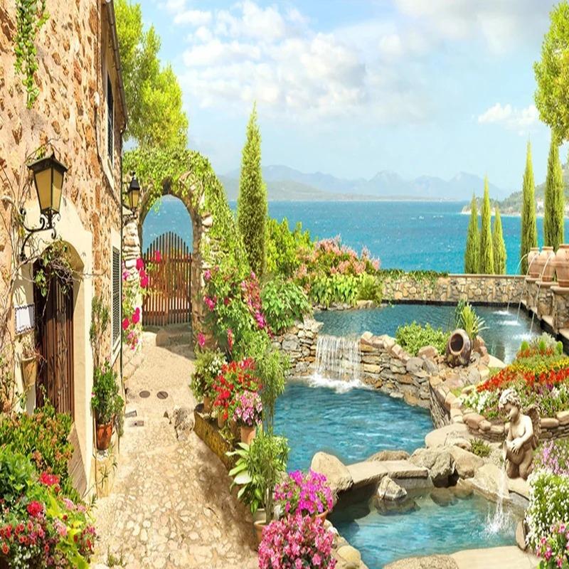 3d Garden Lake Scenery Wall Mural Living Room Tv Sofa Dining Room Backdrop Wall Wallpaper Decor