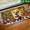 Rectangular Doormat 1pc, Corgi Under Christmas Tree, Welcome Doormat, Non Slip Easy To Clean Entrance Rug, Perfect for Kitchen/ Bathroom/ Porch/ Livin