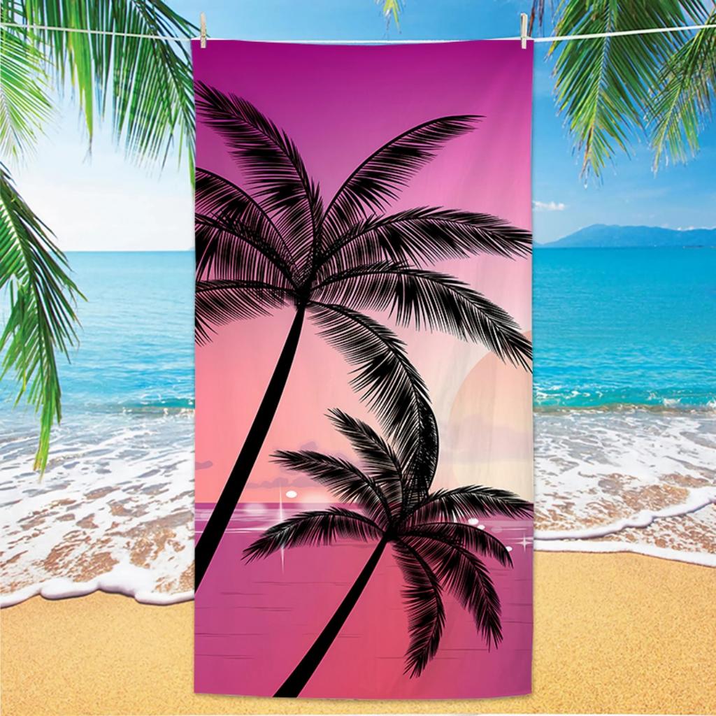 Palm Tree Pattern Beach Towel, Digital Printing Thin Quick-Dry Anti-Sand Microfiber Lightweight for Swim, Yoga, Travel, Gym, Gif