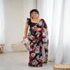 Black Floral Printed Georgette Saree with Mirror Work Border