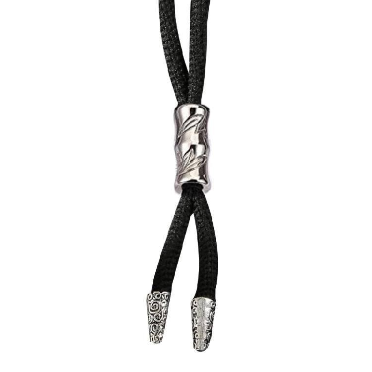 Braided Shoestring Tube Bolo Tie Carved Charm Cowboy Necktie Necklace