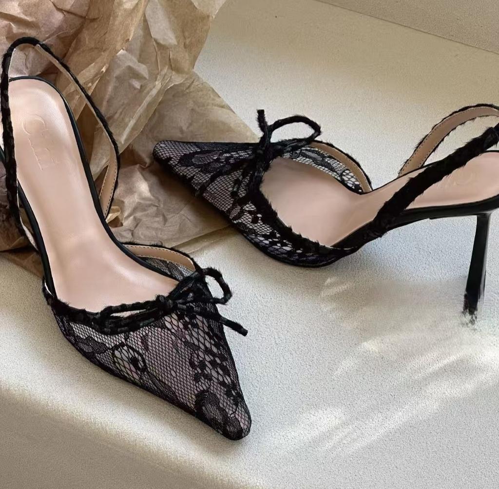 Fashion Summer New Fashion Lace Pointed Toe High Heel Shoes Women Shoes Dresses Sandals Summer Women Elegant Thin Heel Sandals