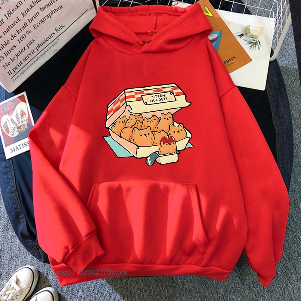 Kitten Nuggets Happy Hoodies Women Kawaii/cute High Street Sweatshirts Cat Biscuits Dipping Sauce Long Sleeve Men