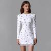 E-commerce women's clothing new long-sleeved floral printing slim-fitting dress, love hollow design short skirt behind it