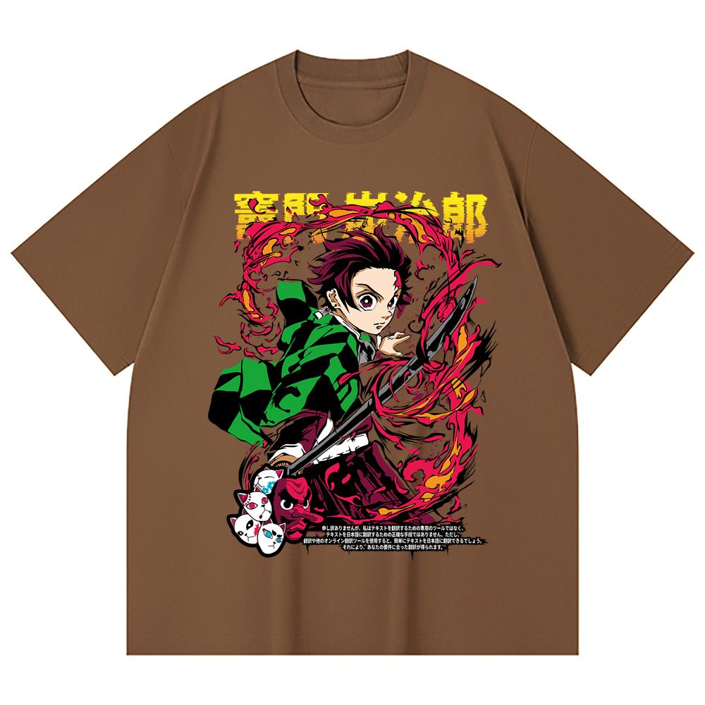 230 Gsm 100% Cotton Demon Slayer V19 Tanjiro Print Unisex Heavy Cotton T Shirt