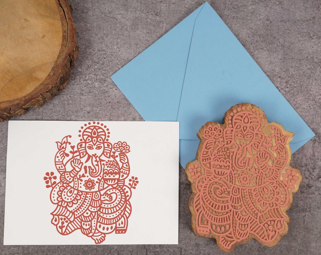 IBA Indianbeautifulart Textile Printing Block Lord Ganesha Hand Carved Wooden Stamp Wood Block Printing Textile Stamp For Fabric  Pottery Blocks- 5