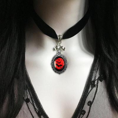 Red Moon Velvet Choker Pendant Necklace - Classic Retro Aesthetic Fashion