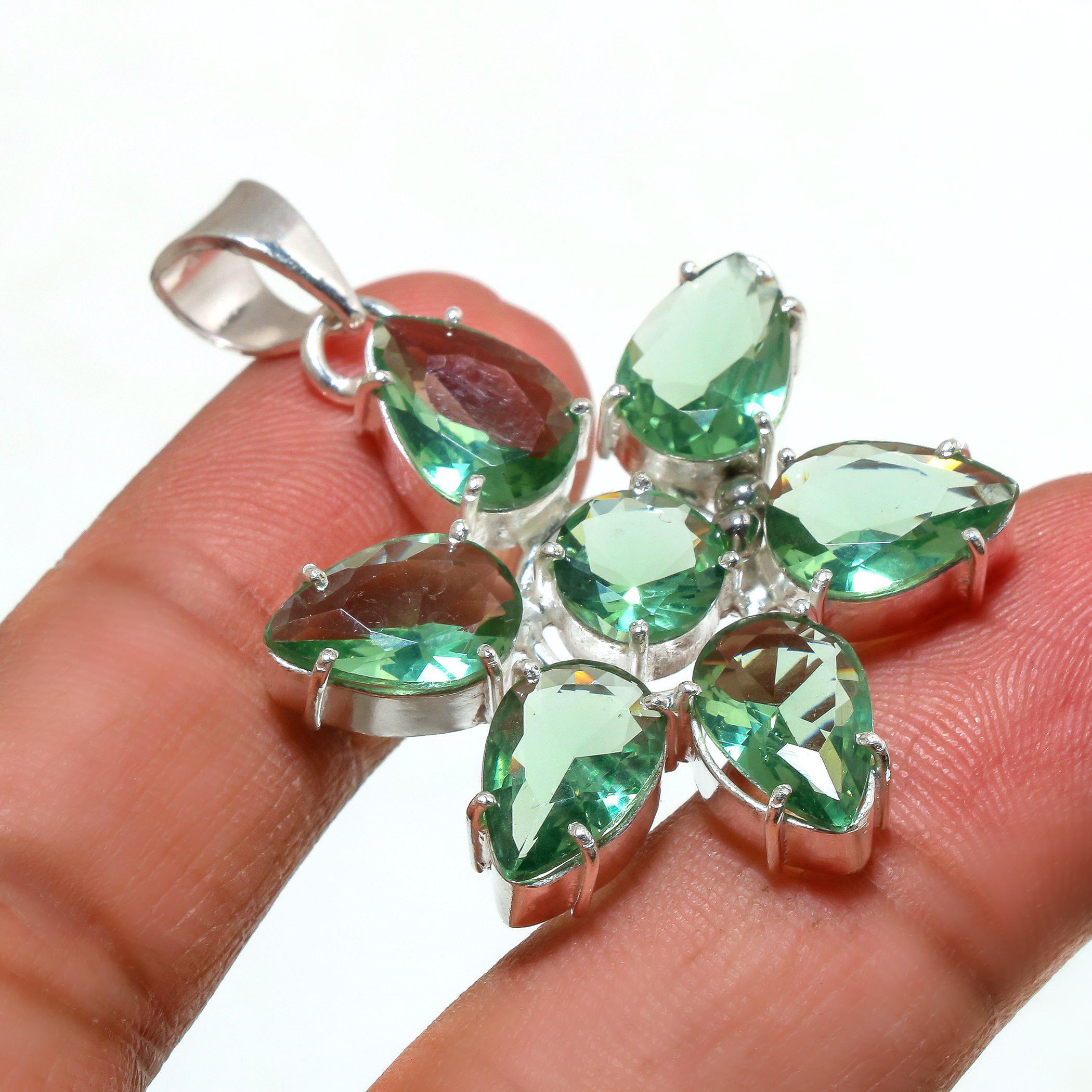 

925 стерлинговое серебро зеленый аметист драгоценный камень ручной работы кулон ювелирные изделия кулон-звезда ювелирные изделия размер 2 дюйма 2 Inches зелёный