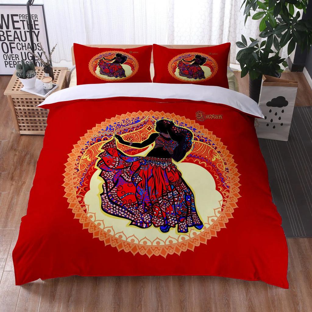 Afrikansk kvinna Sängklädesset Etnisk Afro Påslakan Mikrofiber Afroamerikansk Täcke Set 3 Delar Orange Forntida Öken Full