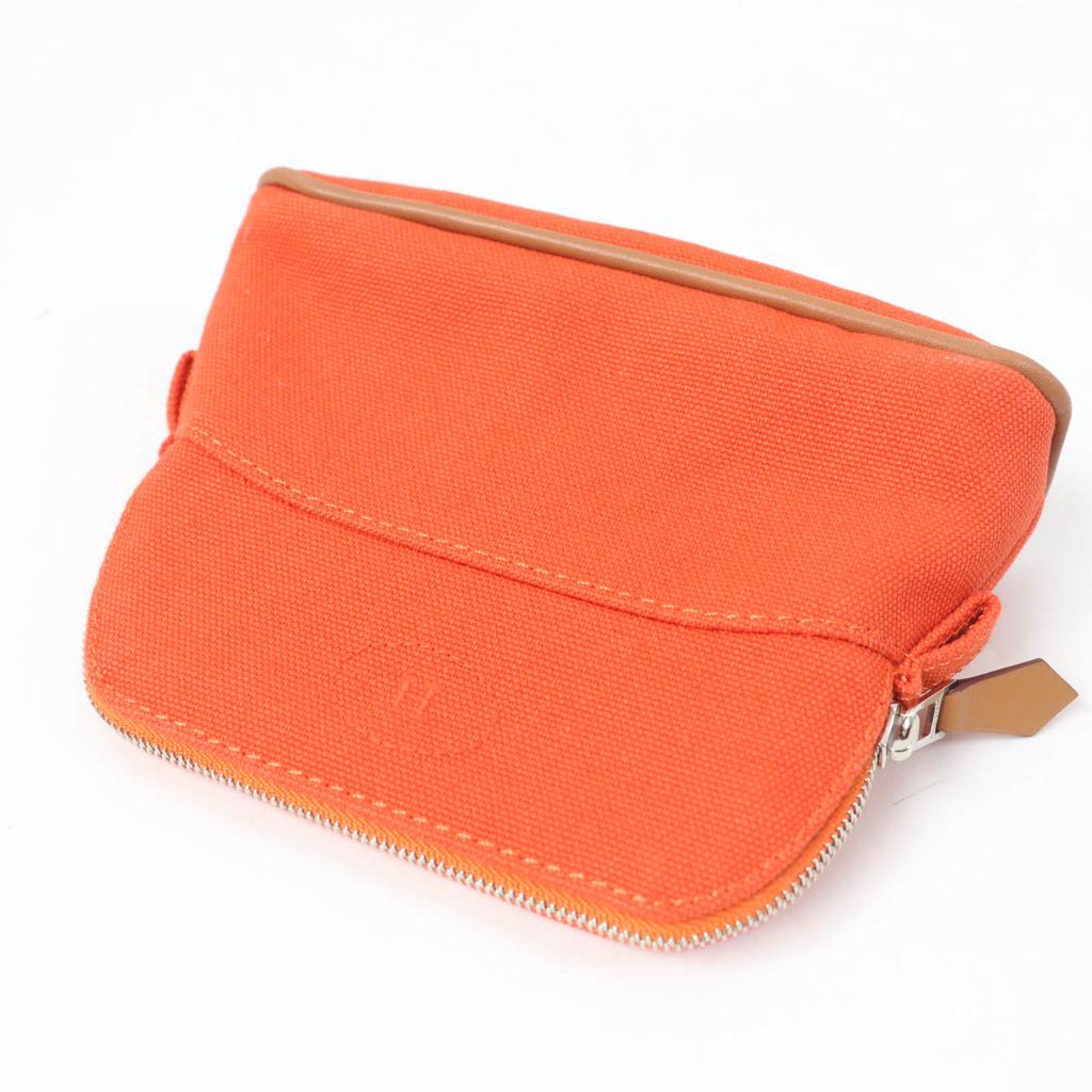 Great HERMES Pouch Boride pouch mini mini H logo canvas Orange cotton Women Used