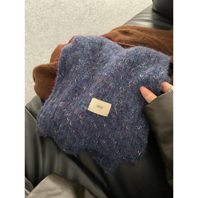 Women's Winter High End Scarf Versatile and Cute Blue Knitted Wool Neck Scarf Neck Protector Korean Style Student Trend