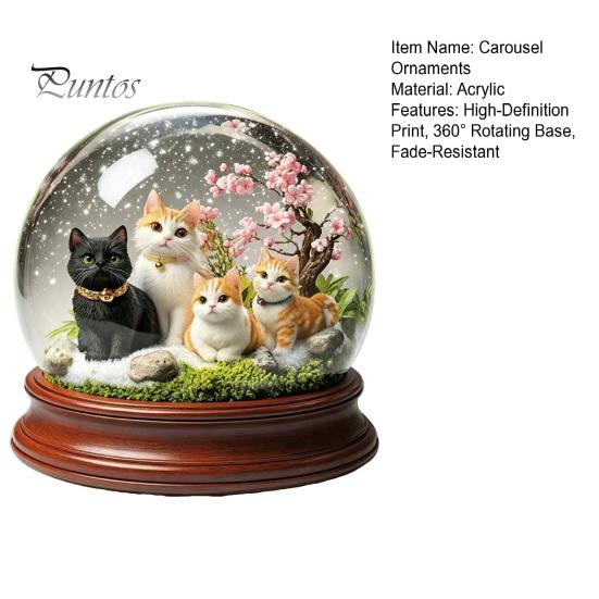 Rotating Carousel Table Ornament Christmas Crystal Ball Figurine, 2D Acrylic Winter Cottage Lightweight Holiday Gift Tabletop Ornaments for